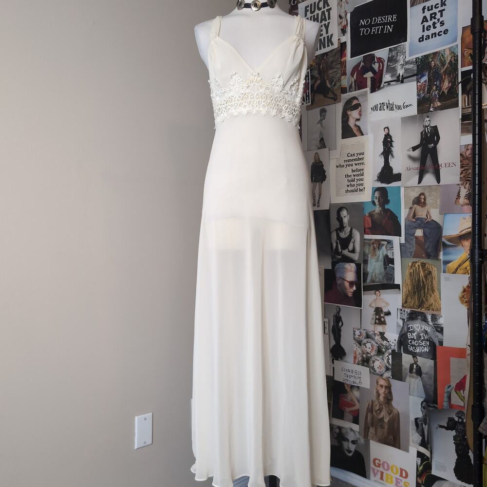 Lace Trim Maxi Nightgown Dress Vintage
